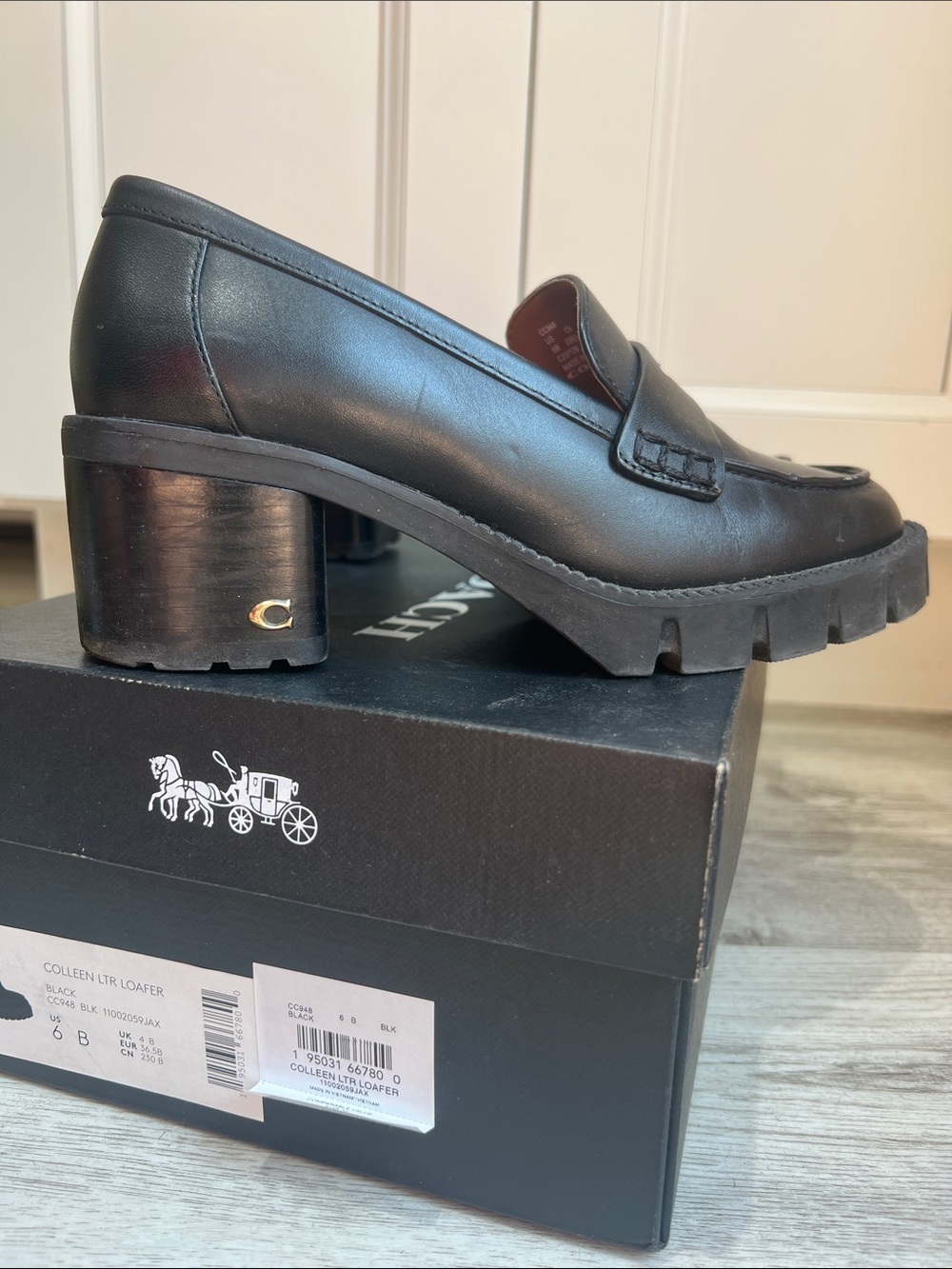 COACH Black Leather Penny Loafers for Women - Picture 7 of 9